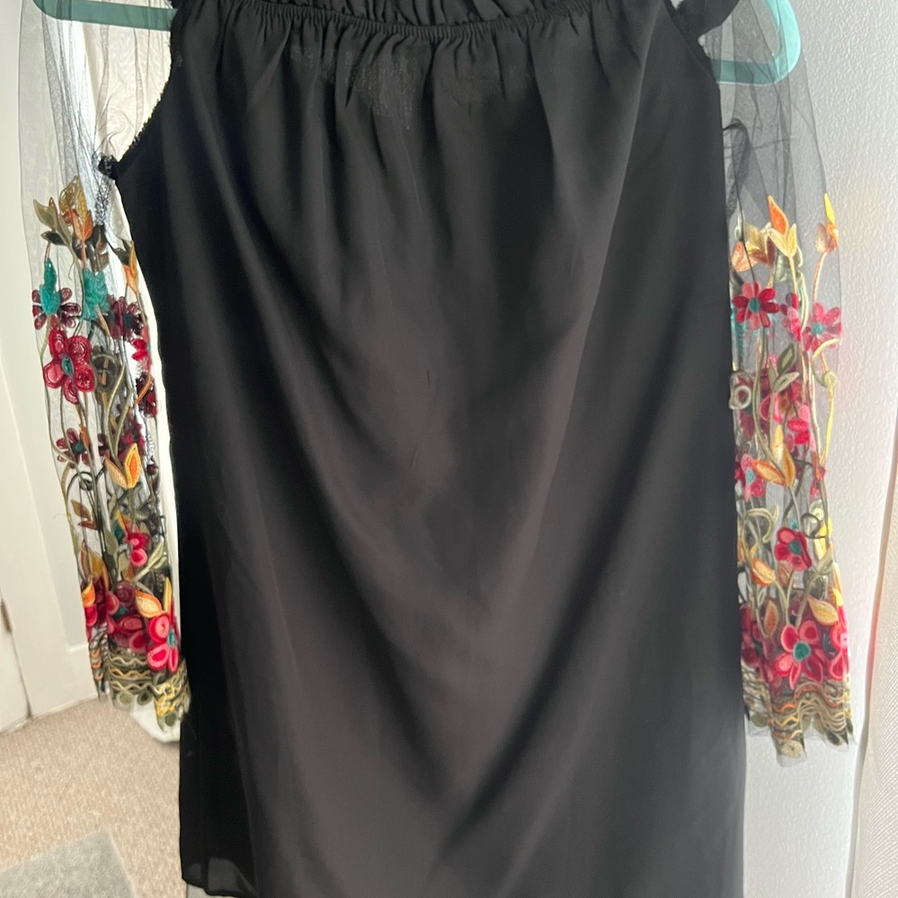 Black off the shoulder dress with Floral Lace Sleeves